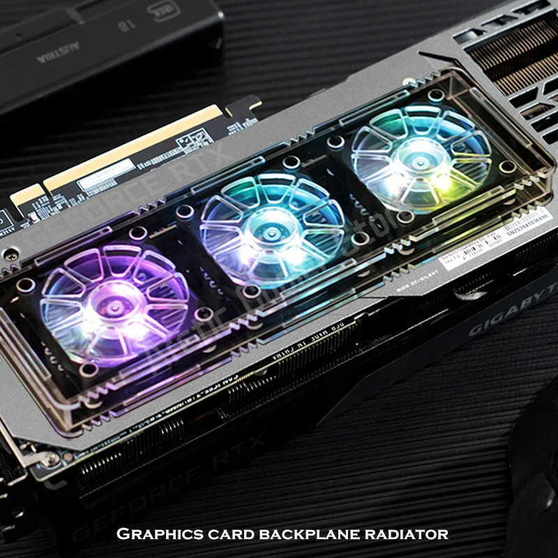 

GPU Backplate Radiator RTX3090 3070 3080 VGA VRAM Heatsink Cooler,Graphic Card Led Light 120mm Cooling Fan Kit