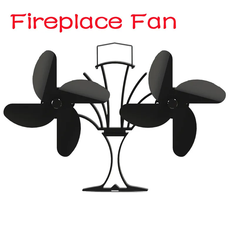 

Heat Powered Stove Fan Double-head Wall-mounted 8 Blades Fireplace Fan Home Heat Distribution Log Wood Burner Eco Quiet Warmth