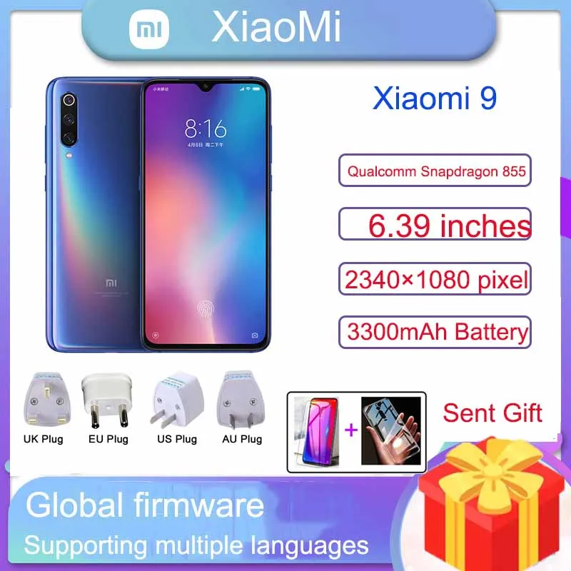 Xiaomi 9 Smartphone 6.39 inches 3300amh battery Cell Phones Android Cellphone Dual Camera Mobile phone