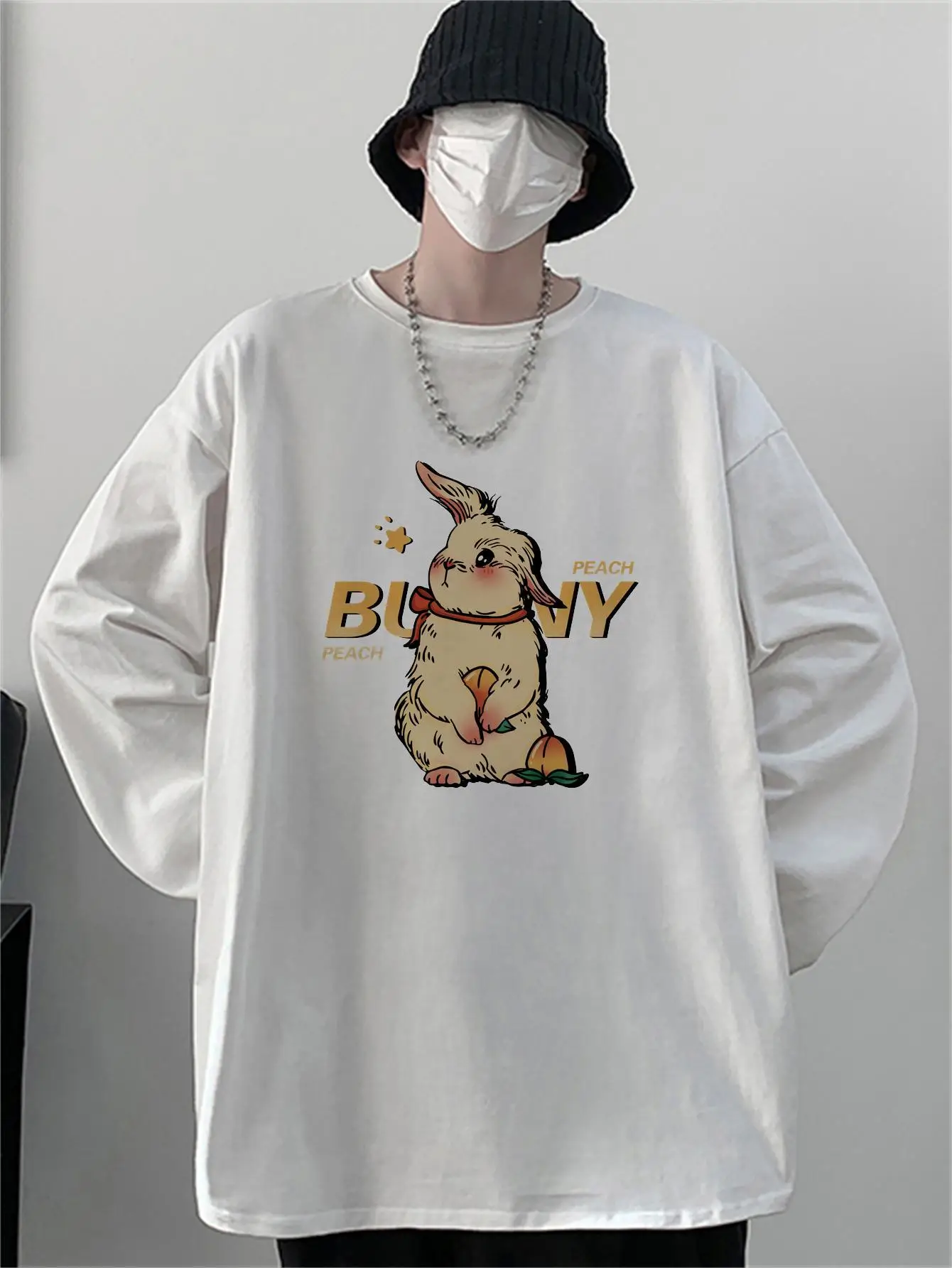 Футболка мужская оверсайз с длинным рукавом Повседневная Уличная одежда из 100%