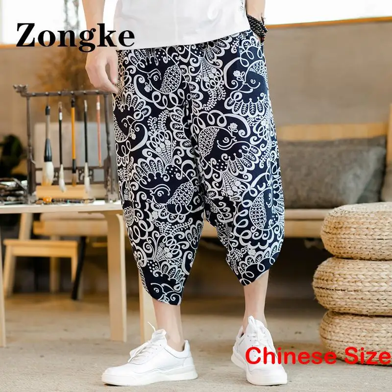 

Zongke Chinese Style Linen Men's Calf-Length Pants Clothing Male Clothes Harajuku Dropshipping Pant Trousers Oversize 5XL 2023