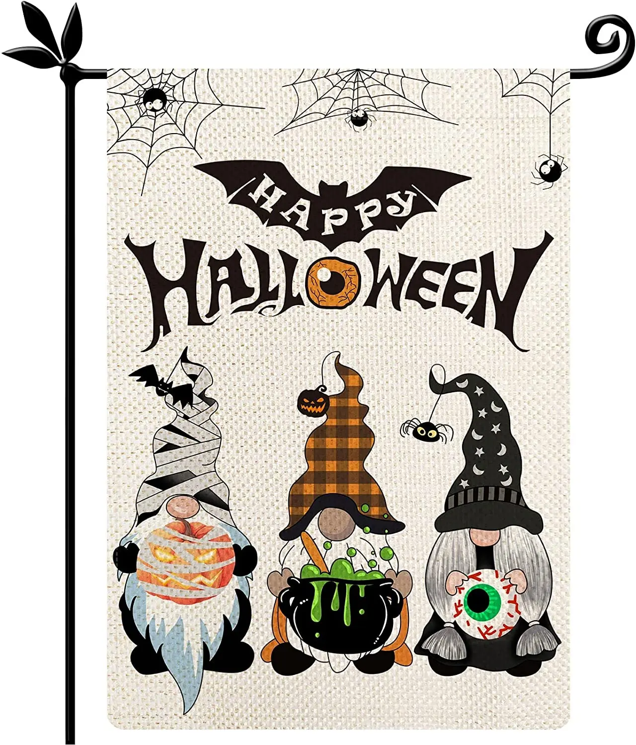 

Happy Halloween Gnomes Garden Flag Scary Zombie Wizard Spooky Gnome Yard Sign 12x18 Inch Double Sided Pumpkin Bat Bloodshot