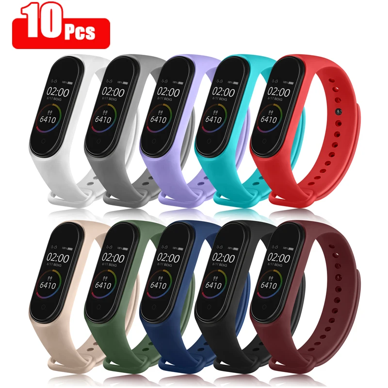 10Pcs/Pack Strap Band For Xiaomi Mi Band 6 5 Silicone Wrist Watchband Strap For Xiaomi Mi Band 6 5 4 3 Bracelet Accessories