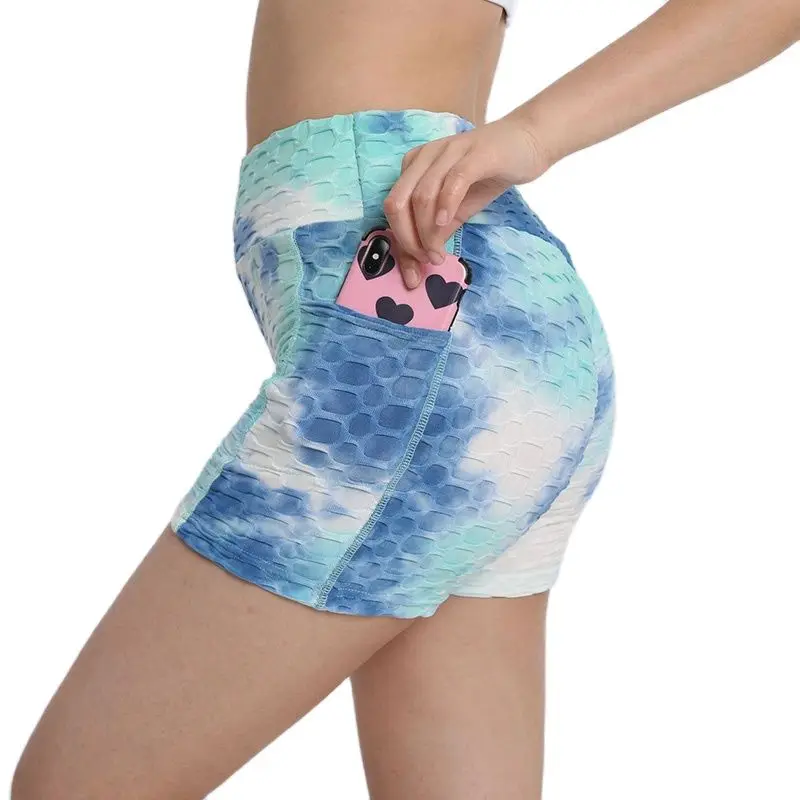

Colorful Yoga Shorts With Pocket High Waist Sexy Womens Hot Pants Fashion Classical Jacquard Stretch Sport Wear