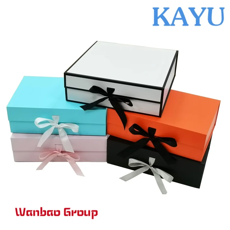 Custom Clothing Black Lingerie Box Carton Boxes For Gift Magnetic Lid Mystery Box Folding Gift Box With Ribbon