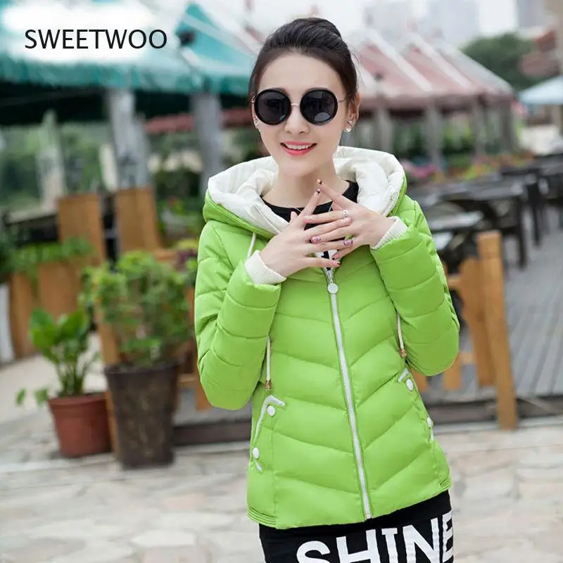 Winter Jacket Women 2022 New Korean Style Short Slim Hooded Padded Jacket Coat Woman