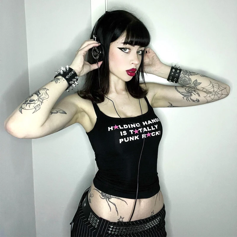 Женские топы в готическом стиле винтажные укороченные с буквенным принтом