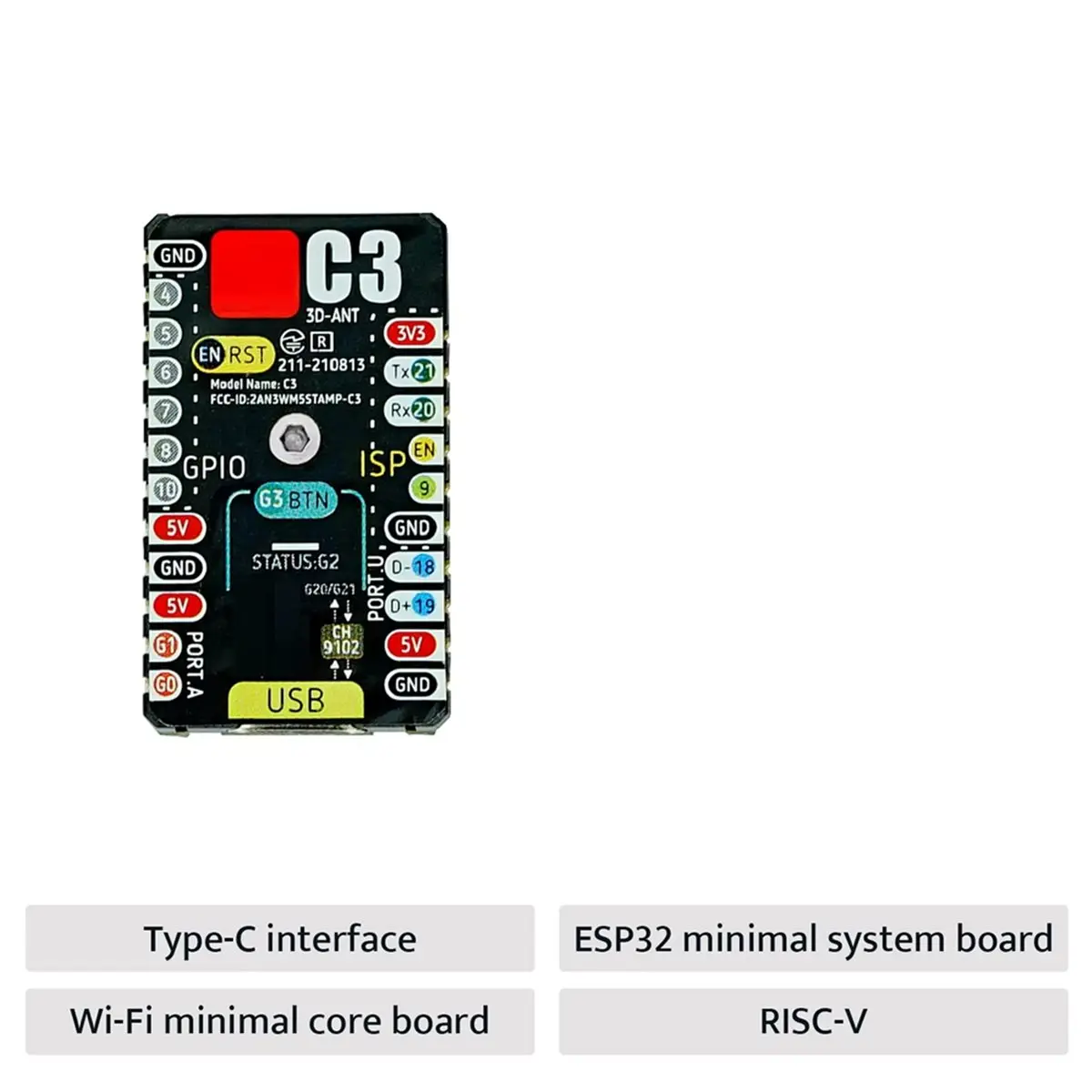 Фото (A96Z) Плата разработки M5Stamp C3 Mate с пин-коннекторами - основная плата C3 для Wi-Fi, Bluetooth и IoT №3