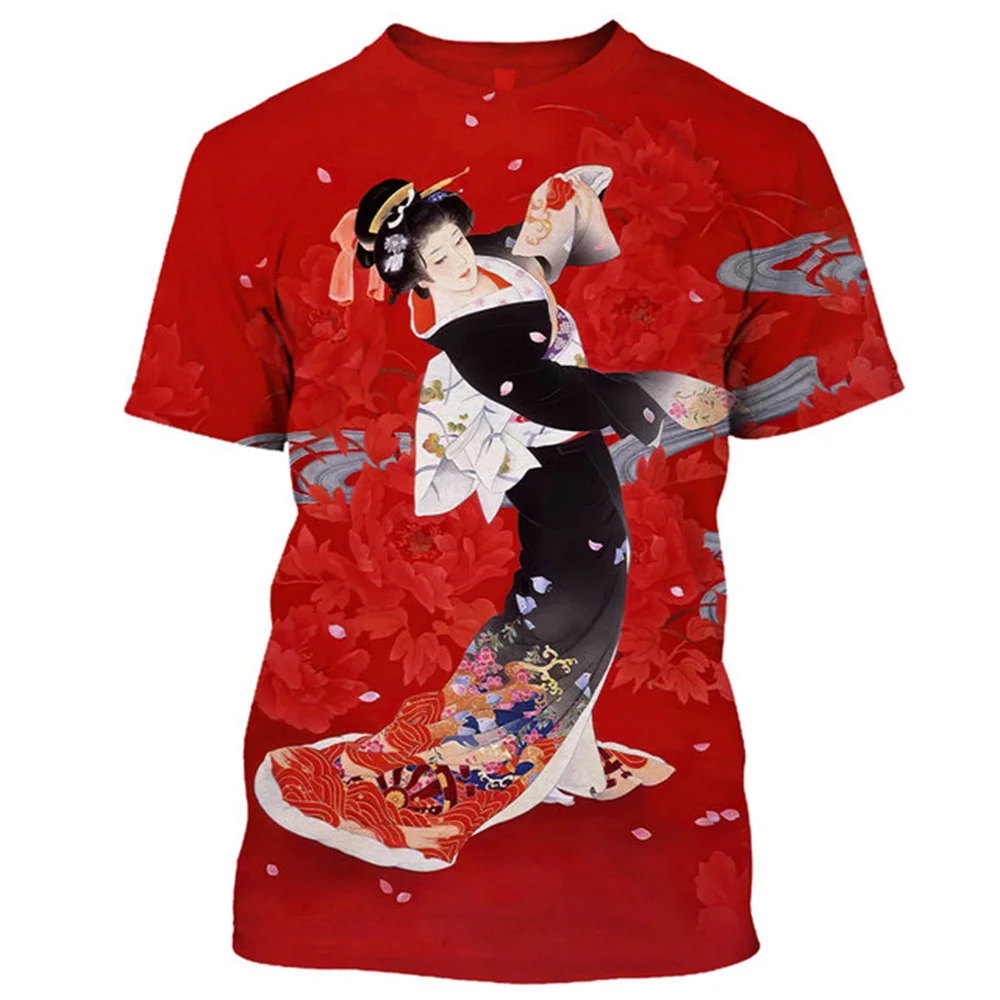 

Футболка TeesY2K мужская с коротким рукавом, модная тенниска с 3D-принтом японской гейши самурая, крутая повседневная майка в стиле хип-хоп, уличная одежда, лето