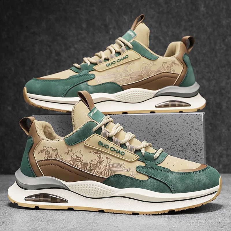 

Кроссовки мужские кожаные, модная повседневная спортивная обувь, молодежная уличная спортивная обувь с крутым принтом, весна