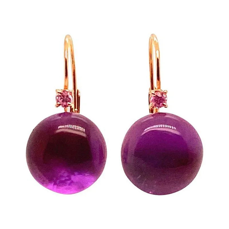 

Elegant Lady Fashion Exquisite 18K Gold Plated Round Inlaid Purple Gem Earrings Temperament Romantic Wedding Women's Jewelry