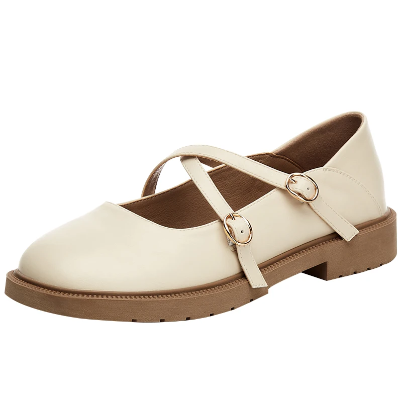 

2023 Spring And Summer New Mary Jane Small Leather College Style Low Top Single Shoes Female Round Head Buckle Flat Shoes