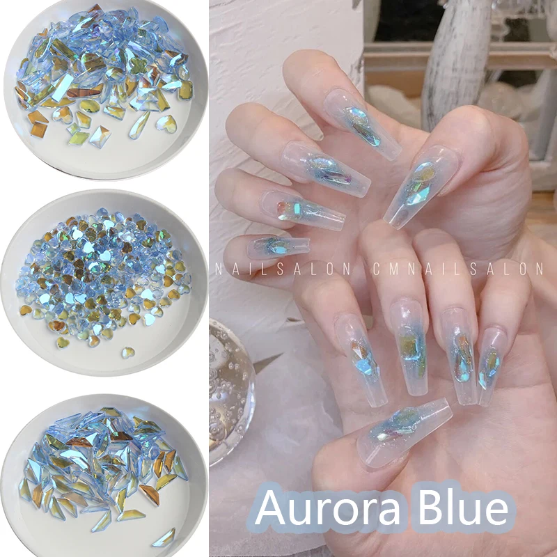 

New 30-100pcs Aurora Transparent Nail Art Rhinestones Light Purple Multi-shape Crystal For 3D Manicure Decoration 30 Shape