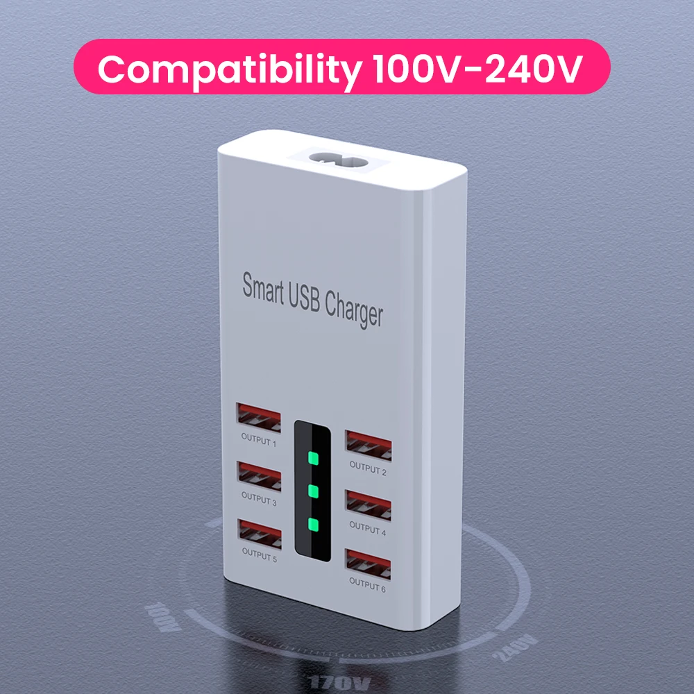 Universal 6 USB Port Fast Phone Charger Travel Wall Power Fast Charging EU US Plug Adapter For iPhone For Samsung Mobile Phones