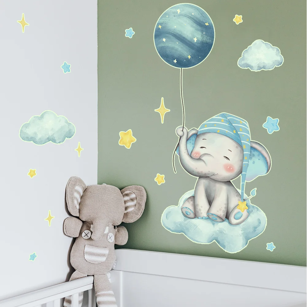Новый светящийся Маленький слон Луна наклейки на стену для детской комнаты декор