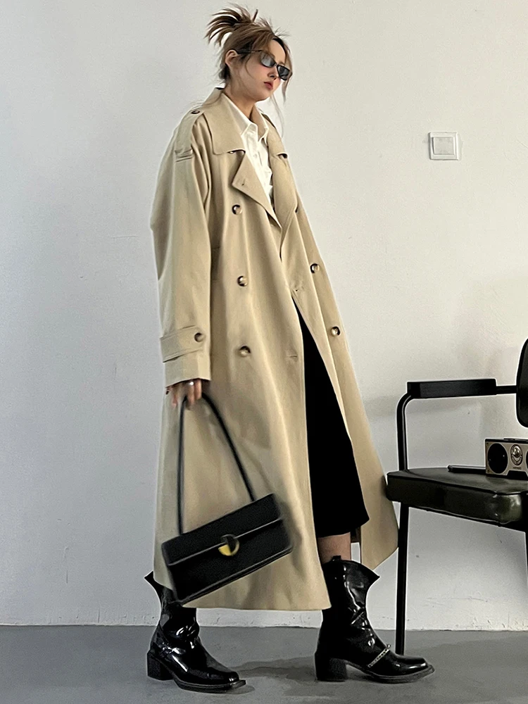 ZMEENNA абрикосовый Тренч большого размера с поясом женский новый свободный крой