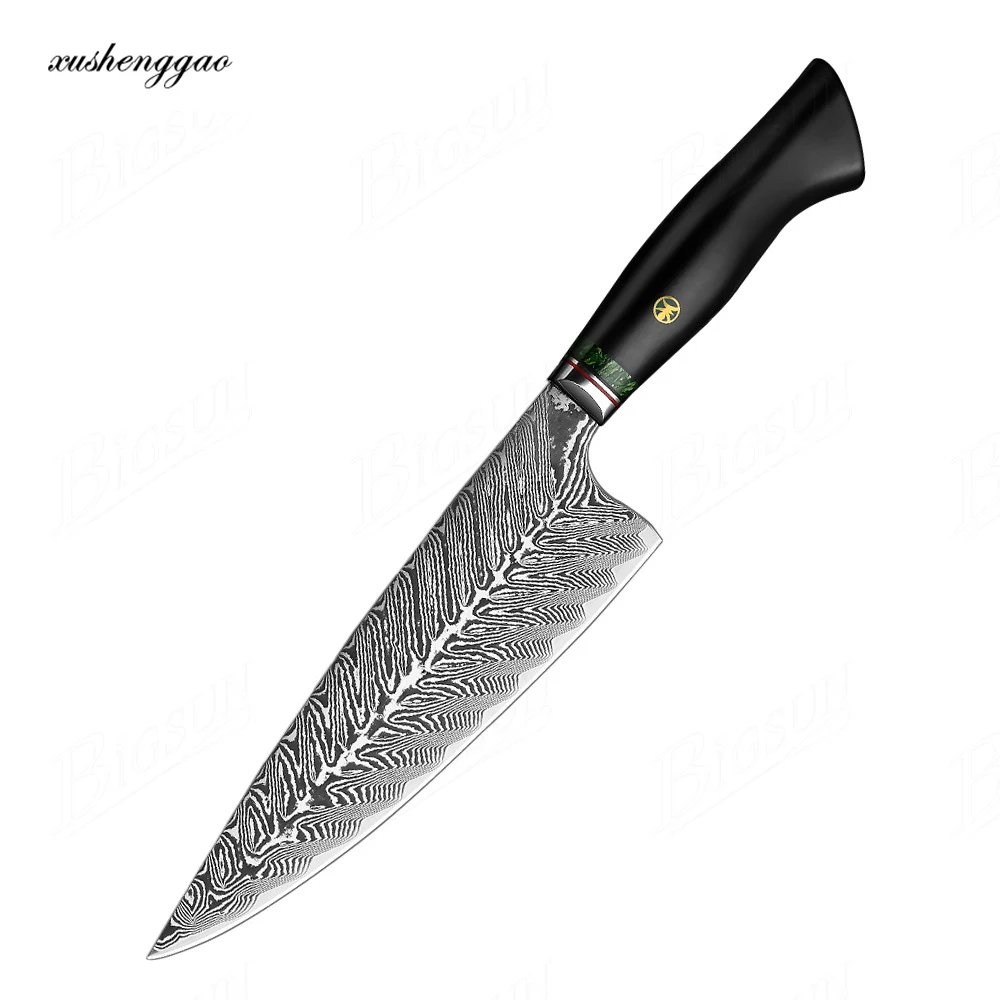 

Дамасский нож 8,5 дюйма, 67 слоев, дамасская сталь VG10, шеф-повара Gyutou, резак, сашими, кухонные ножи, черная ручка, инструменты для готовки