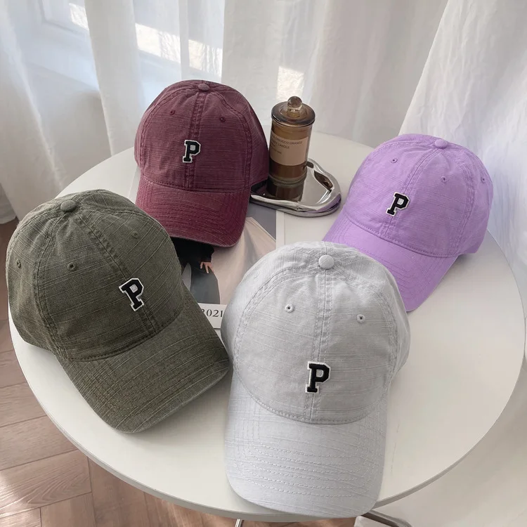 

P Letter Korean Retro Washed Embroidered Men Women Baseball Cap Dome Casual Street Fashion Hip-hop Snapback Trucker Hat Dad Hat