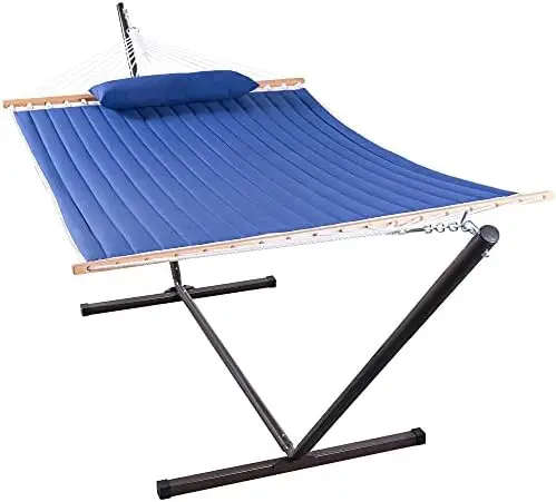 

12 FT Outdoor Quilted Hammock with Stand Included, 2 Person Hammock with Heavy Duty Stand, Pillow and Spreader Bars, for Patio P