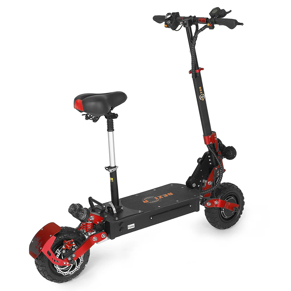 

BEZIOR S2 2400W Folding Electric Scooter 11 Inch Two Wheel E Scooter with Adjustable Saddle Spring Shock Absorber 65km/h Speed