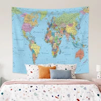 world map tapestry high definition map fabric wall hanging decor watercolor map letter polyester table cover yoga beach towel