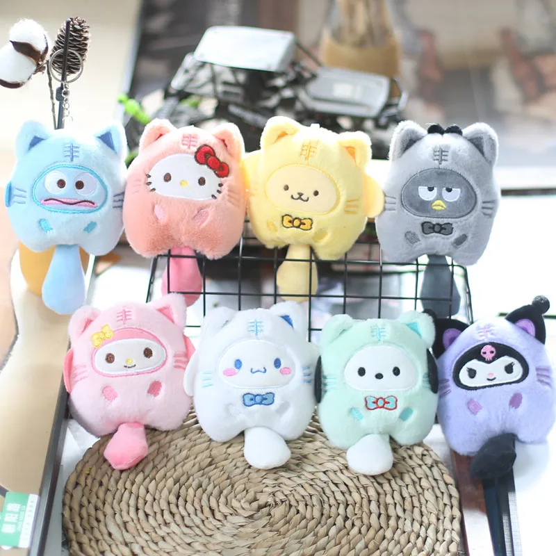 

Sanrio Plush Kawaii Keychains Cartoon Cinnamoroll Plushie Keyring Kuromi Soft Stuffed Doll Hello Kitty Pendant Bags Toys For Kid