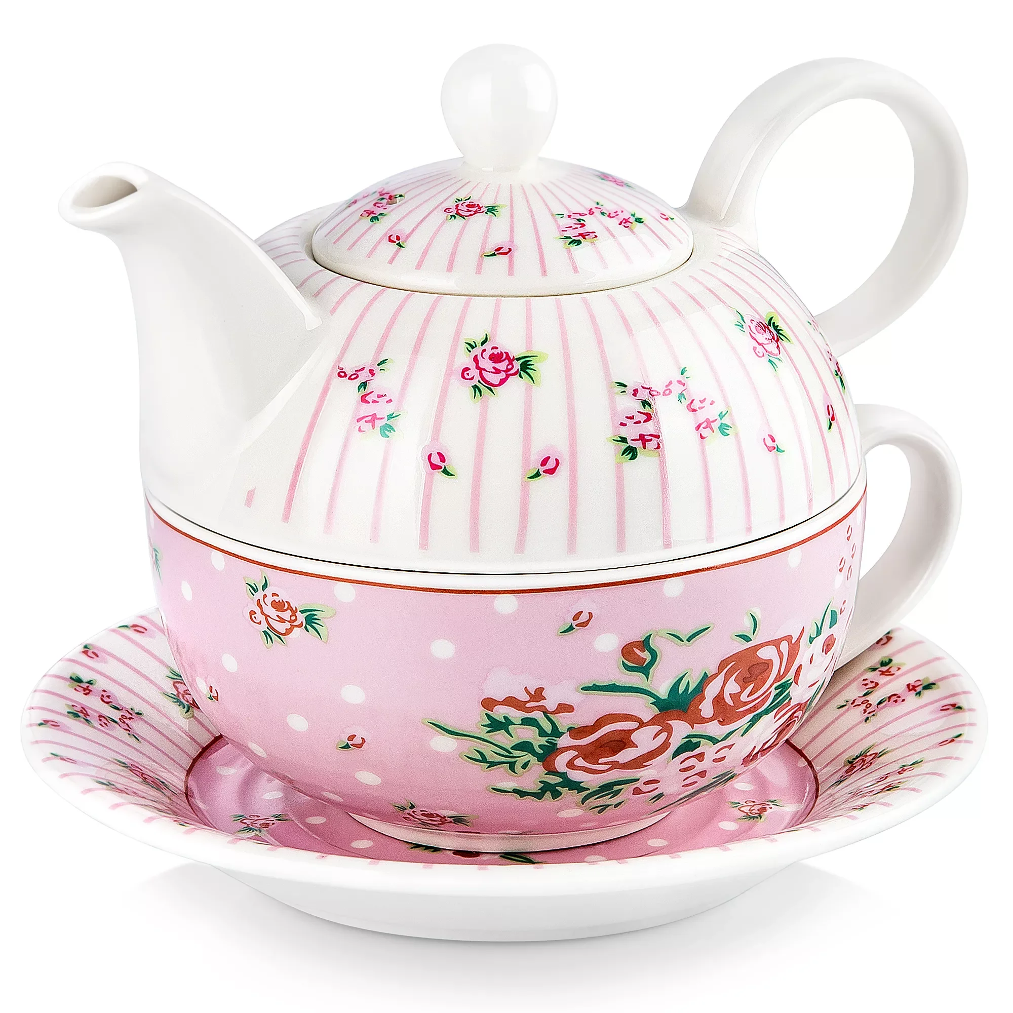 

4-Piece Tea for one Set Porcelain China Ceramic with Teapot,Cup and Saucer Portable Office Personal Travel Tea Sets