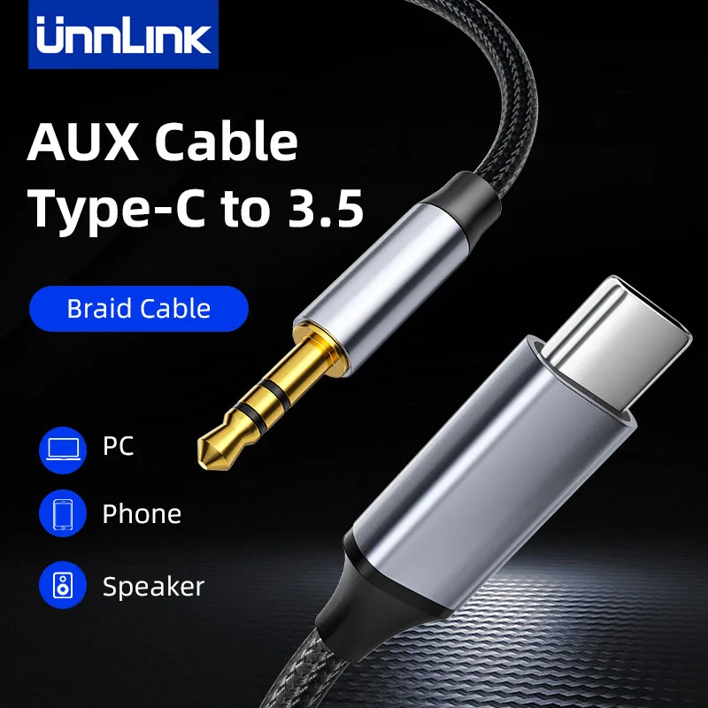 

Unnlink Type-C To Aux Cable Adapter 1.2 Meters USB C To 3.5mm Jack Braid Audio Cable For Car Heaphone Samsung Xiaomi Realme
