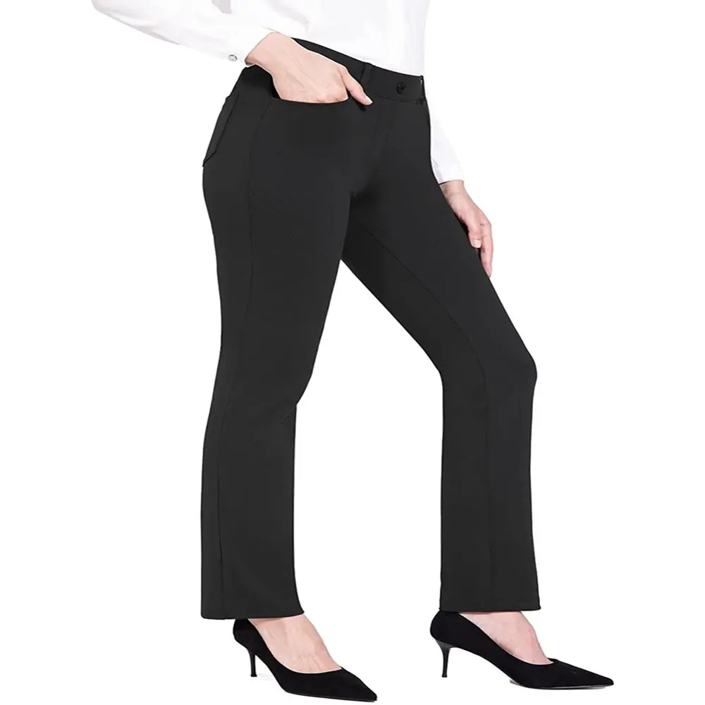 

HMCN Women Casual Stretchy Pants Work Business Slacks Dress Pants Straight Leg Trousers, Black S