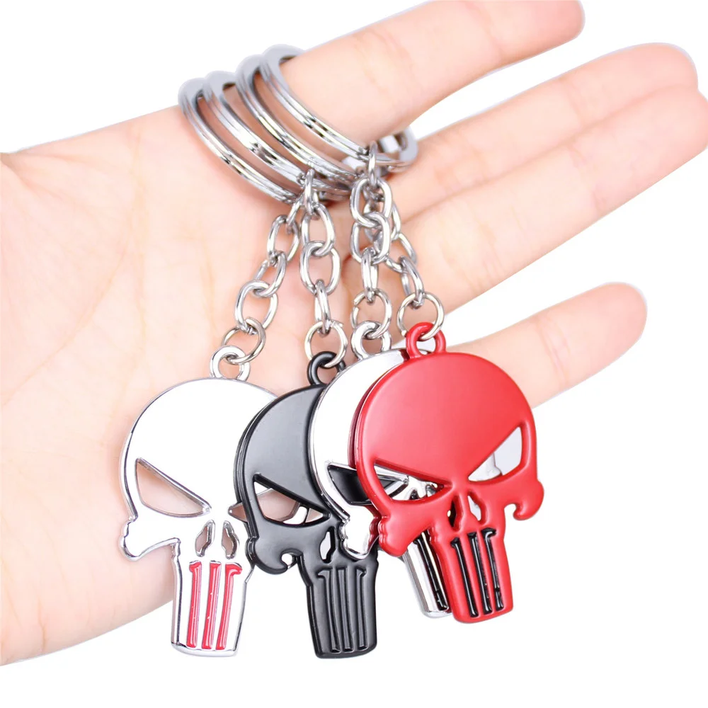 

1pc Chrome Black Red Ghost Skeleton Skull Keychain Key Chain Key Ring Universal