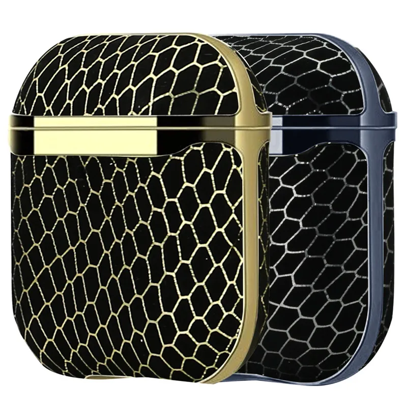 

Fashion Python Grain Genuine Leather Case for Apple AirPods Pro 2 1 Buckle Earphone Cover Bag