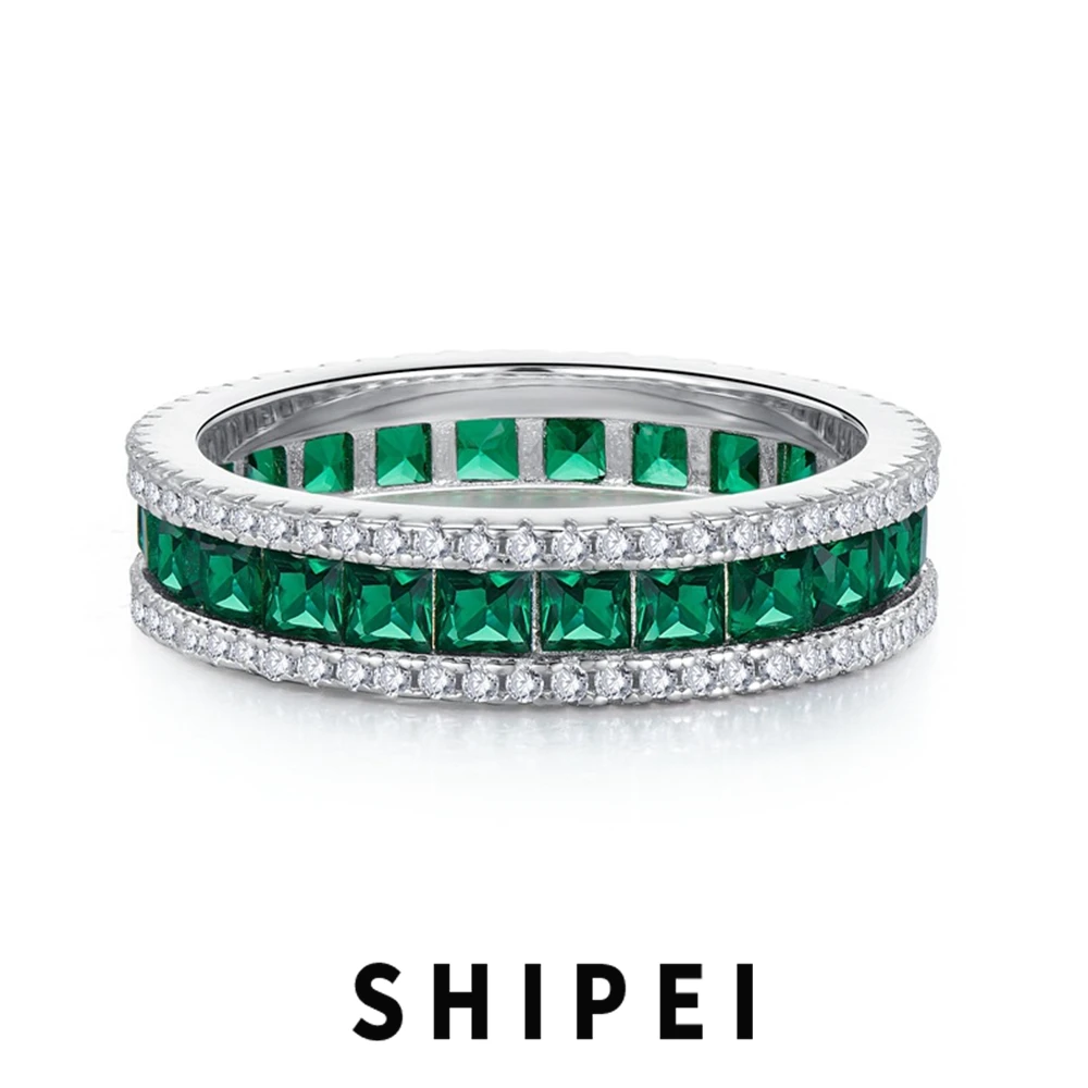 

Shipei 100% 925 Sterling Silver Emerald Sapphire High Carbon Diamond Gemstone Wedding Band Vintage Ring For Women Fine Jewelry