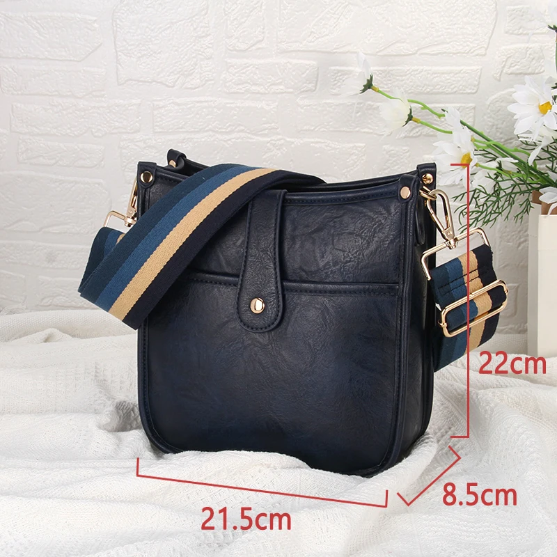 Vegan Leather Soft Crossbody Bag Woman Adjustable Strap Hasp Zipper Messenger Bag Casual All-Match Shoulder Bag With Card Slot images - 6
