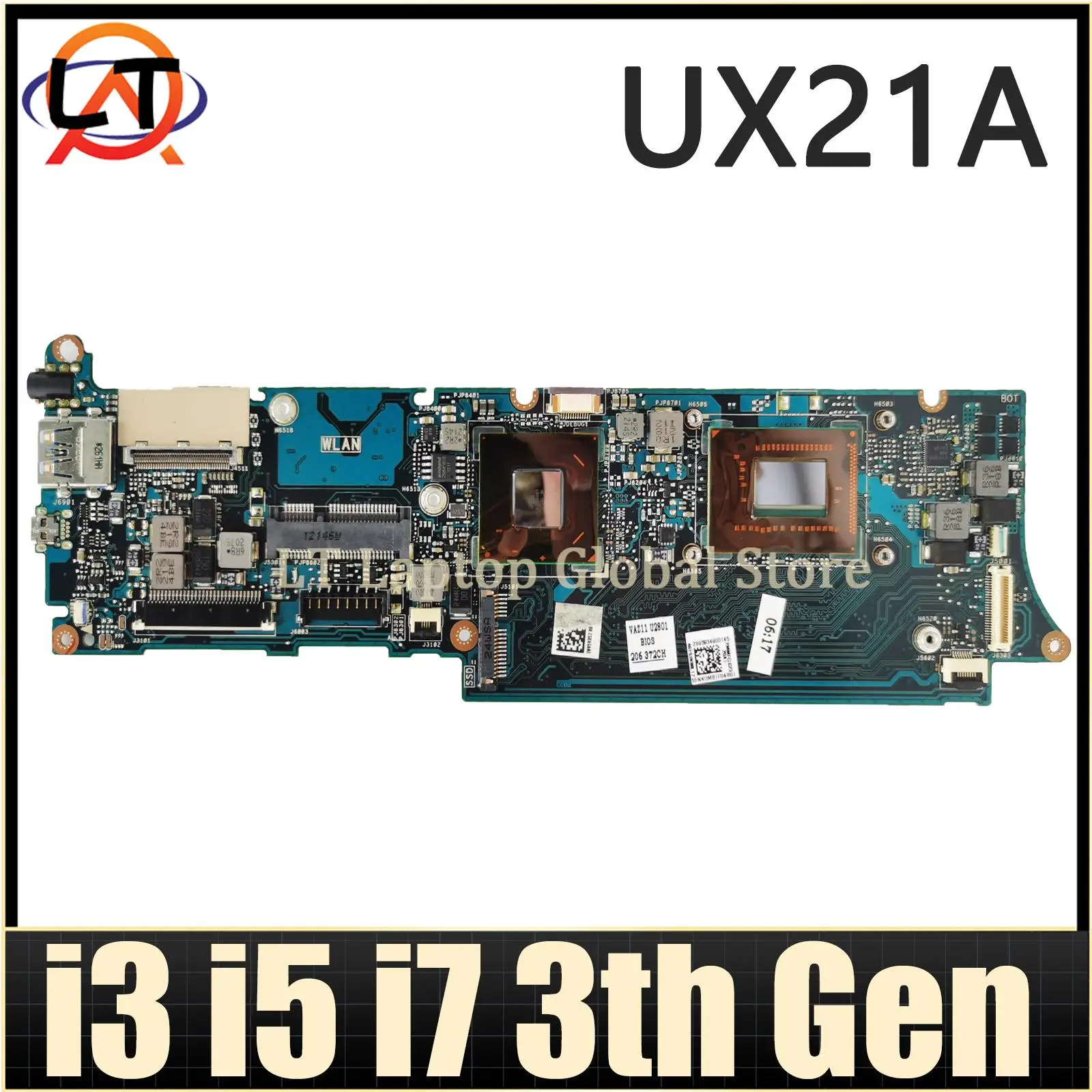 Ноутбук UX21A Материнская плата ASUS UX21A BX21A, материнская плата ноутбука I3-3217U I5-3317U 4GB-RAM
