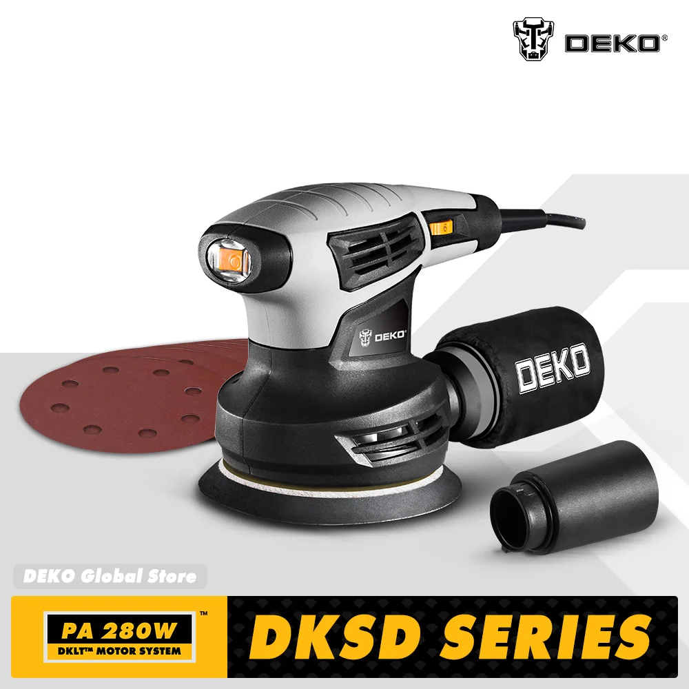 DEKO 280W/320W/350W Random Orbit Electric Sander with 125mm 8 Holes Sandpaper and Variable Speed Sander Power Tools