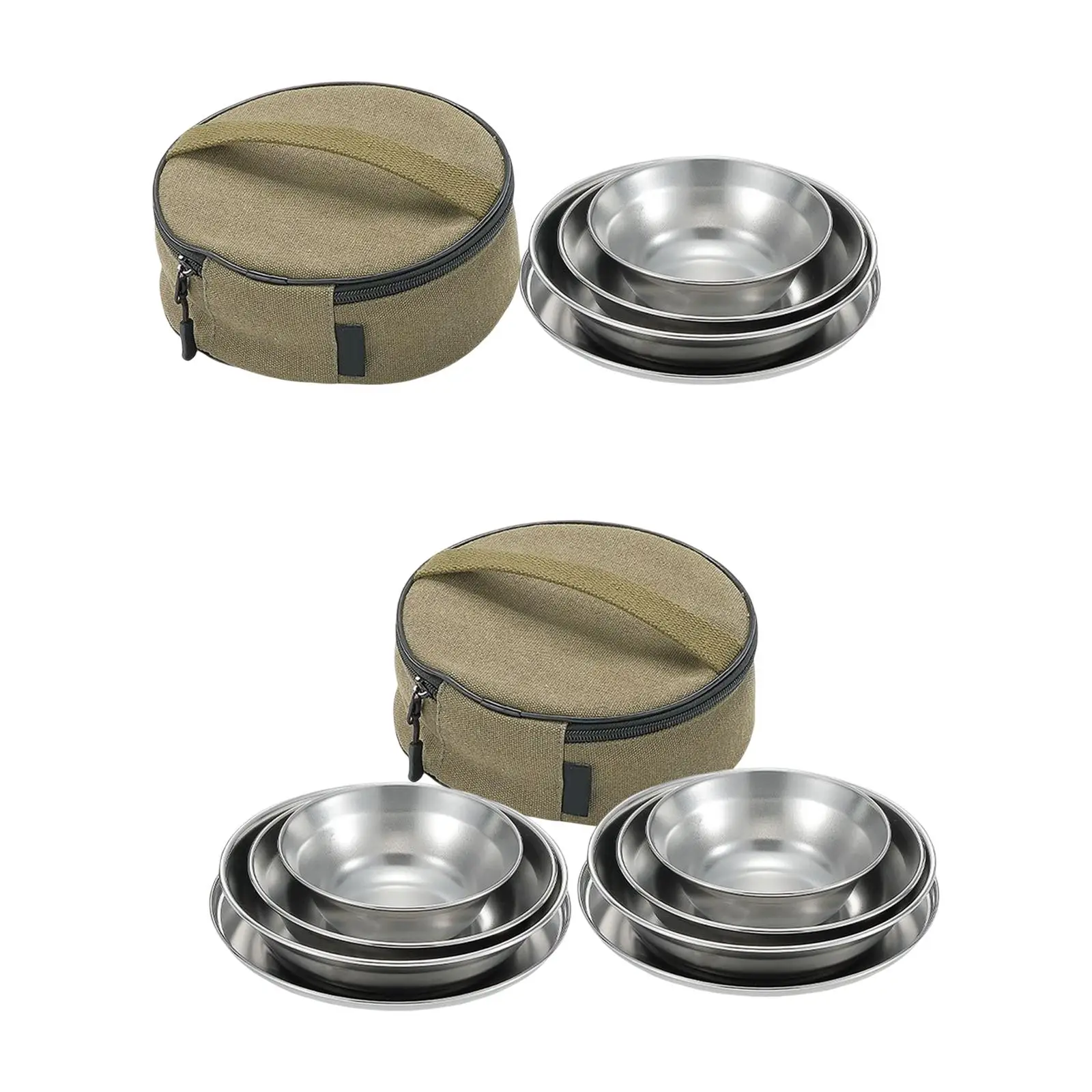 

Stainless Steel Camping Tableware Storage Bag Bowl Fruit Tray Cutlery Travel Mess Kit for Barbecue Backpacking Hiking Cooking