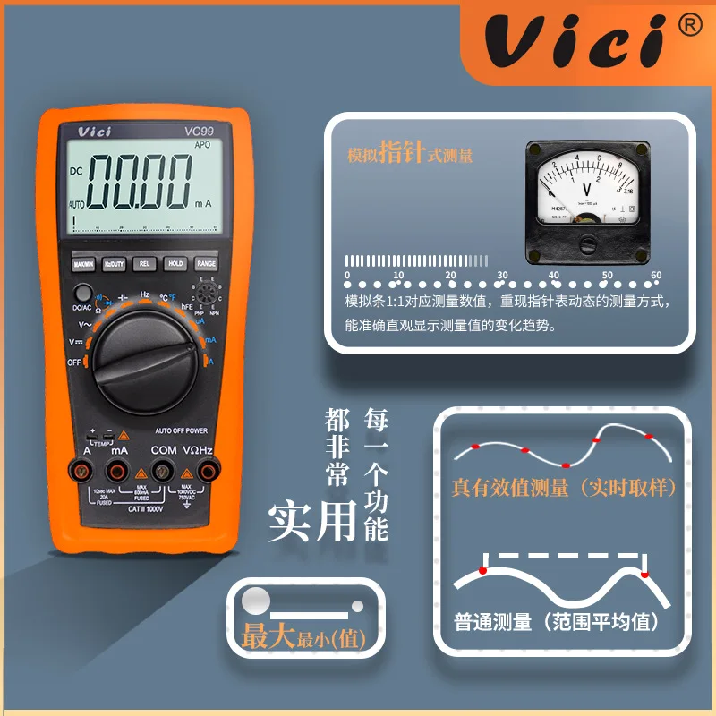 

VICI VC99 3 6/7 Auto-range Digital Multimeter DC AC voltage current Resistance Capacitance Meter Tester Ammeter Voltmeter