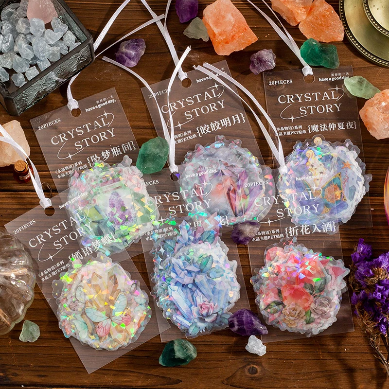 

30 packs Wholesale Laser stickers crystal shape flower DIY handbook Decorative Material Sticker scrapbooking supplies 6 Models