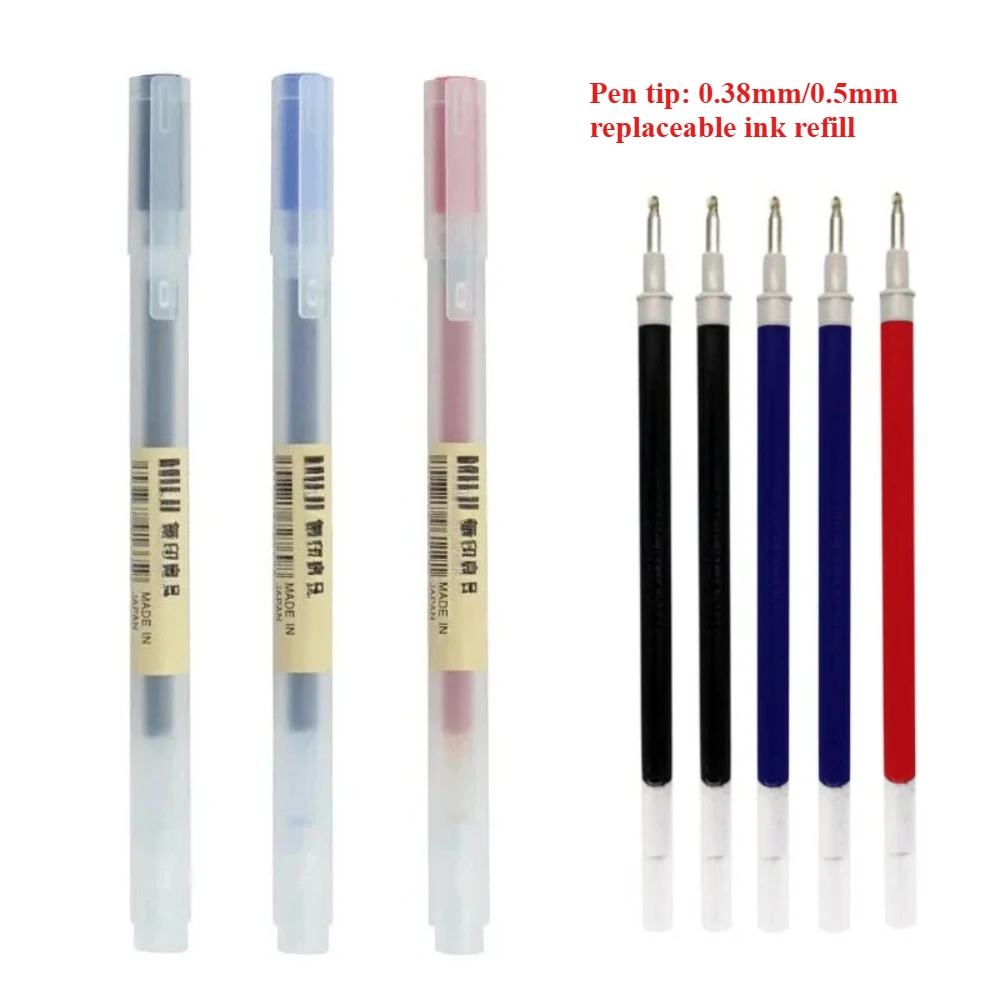 Фото Сменные стержни для гелевых ручек MUJI 0.38/0.5 мм, набор для офиса, учебы и бизнеса, черные/красные/синие/темно-синие №1