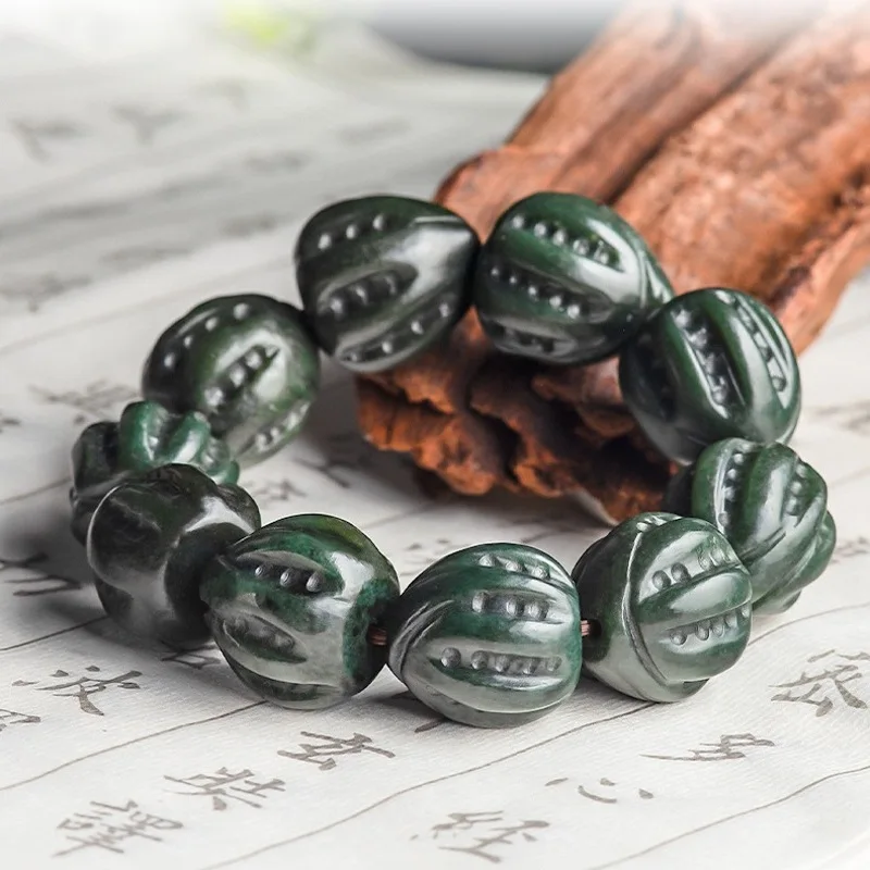 Мужской браслет из натурального нефрита Lucky ширина 22 5 мм резной черный зеленый