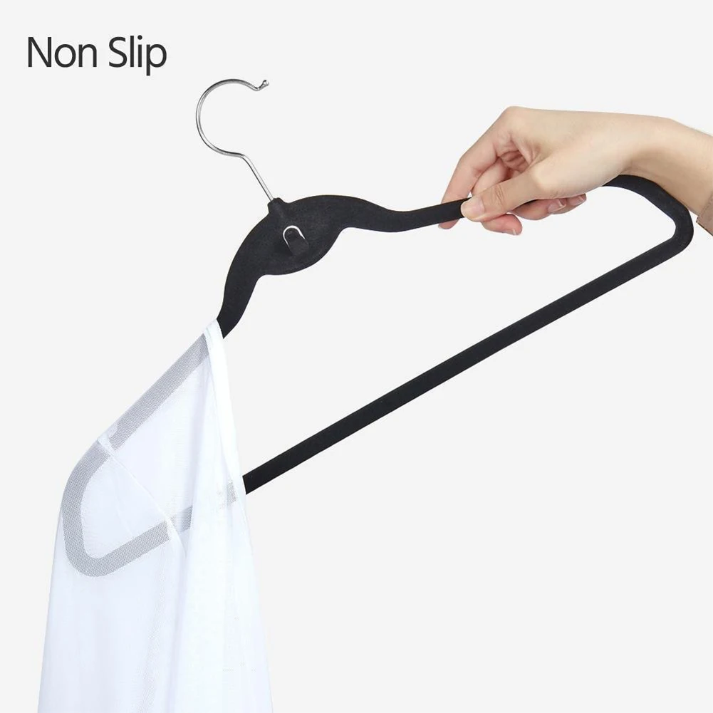 

10pcs Flocking Clothes Hangers With Hook 360° Non-slip No Trace Black Mini Plastic Drying Racks For Wardrobe Hanger Save Space