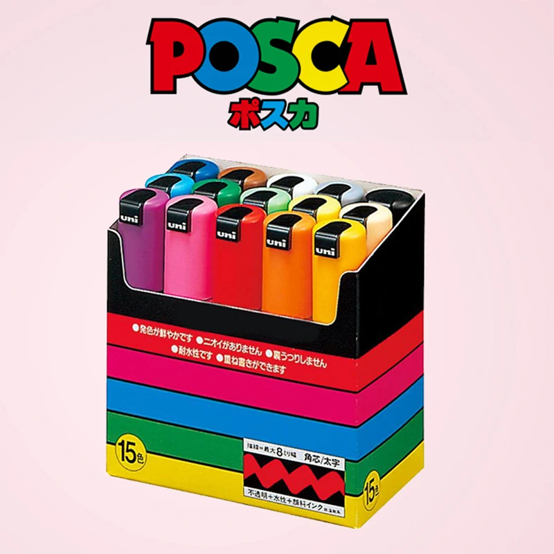 Uni Posca-rotuladores acrílicos para pintar, juego completo de rotuladores de 8/15 piezas,...