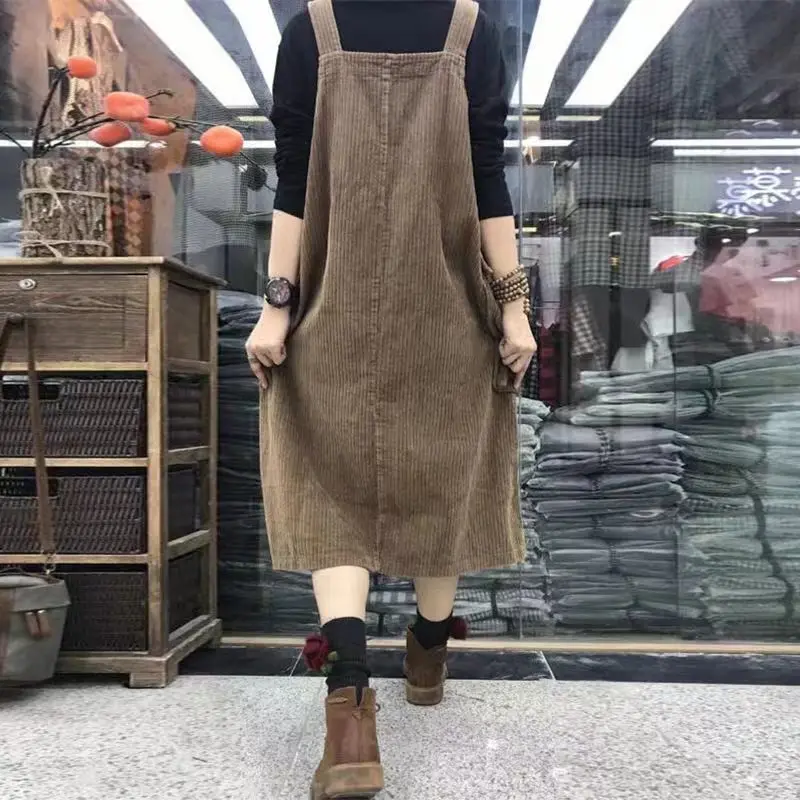 Женская юбка с вельветовым ремнем свободная косая среднего и длинного цвета