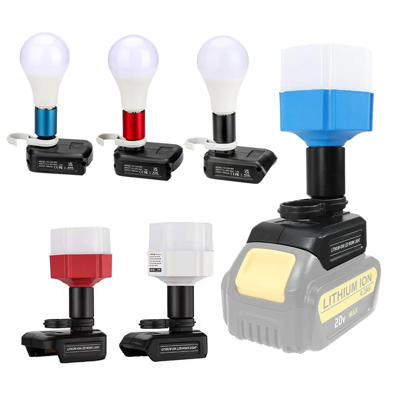 

LED Lamp For Makita/Bosch/Dewalt/Milwaukee/Black&Decker 14.4-20V Li-ion Battery Replacable Desk Lamp 1200lumen 12W Adapter Tool