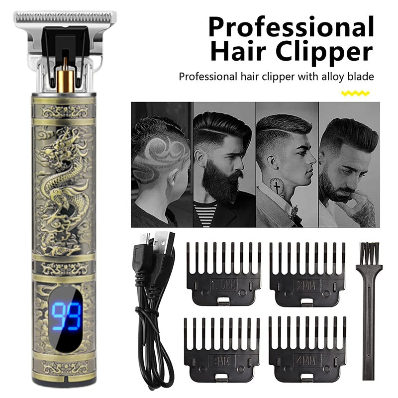 Hair Clipper Electric Clippers New Electric Men's Retro T9 Style Buddha Head Carving Oil Head Scissors 18650 Battery Trimmer
