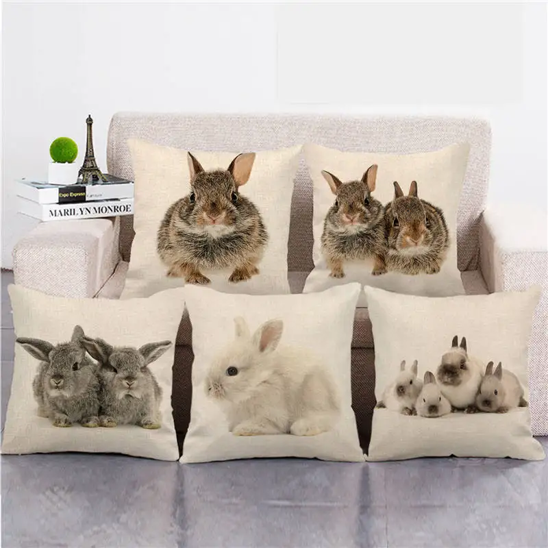 

1PC Easter Cushion Cover Rabbit Linen Pillowcase Sofa Car Pillow Case 45x45cm Pillow Cover Home Decor Easter Bunny Throw Pillows