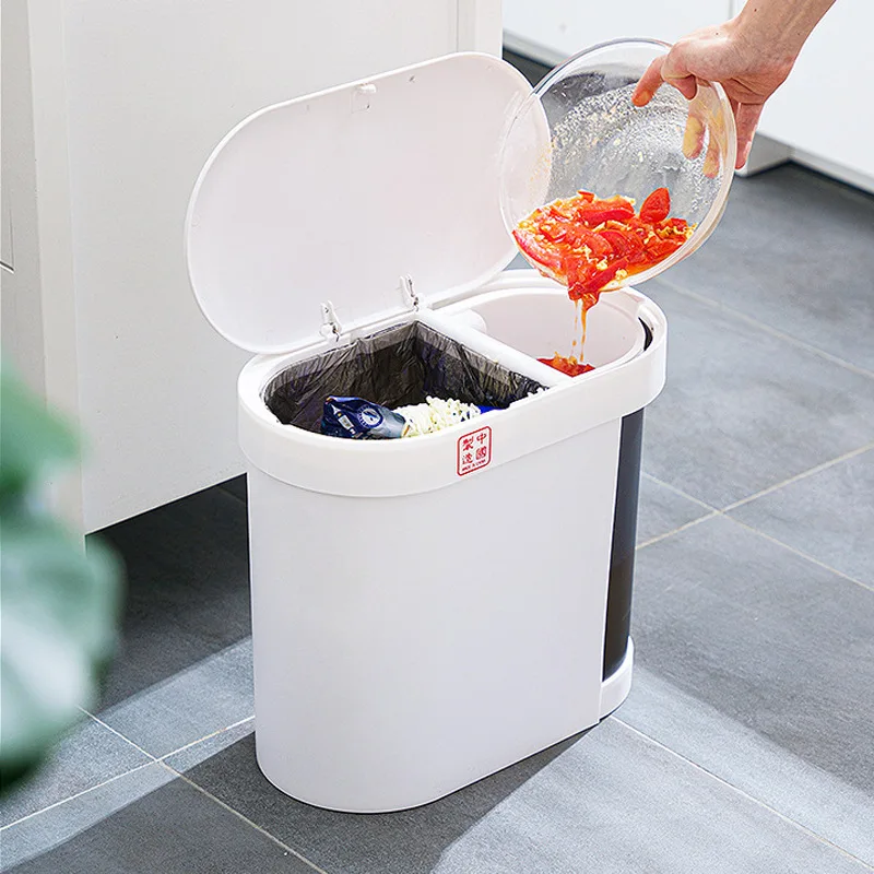 

Tea Bucket Plastic Home with Lid Dry and Wet Separation Trash Can Press Kitchen Waste Drain Waste Bins Tea Residue Filter Bucket