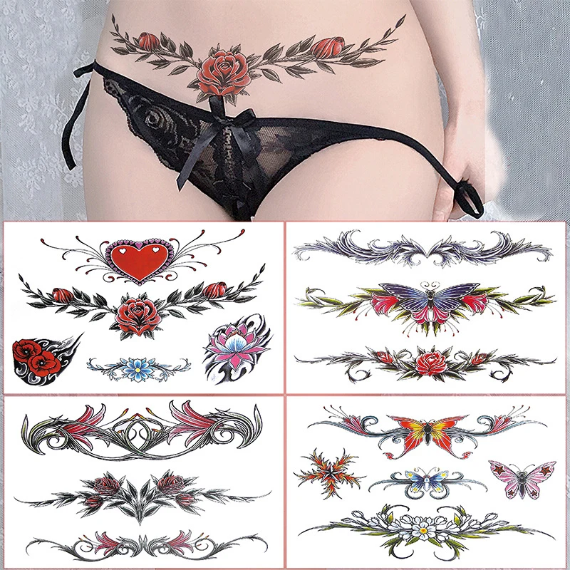 

Black Butterfly Flower Tattoo Design Temporary Tribal Body Fake Tattoo Sticker Arm Leg Belly Waterproof Tattoo Sticker