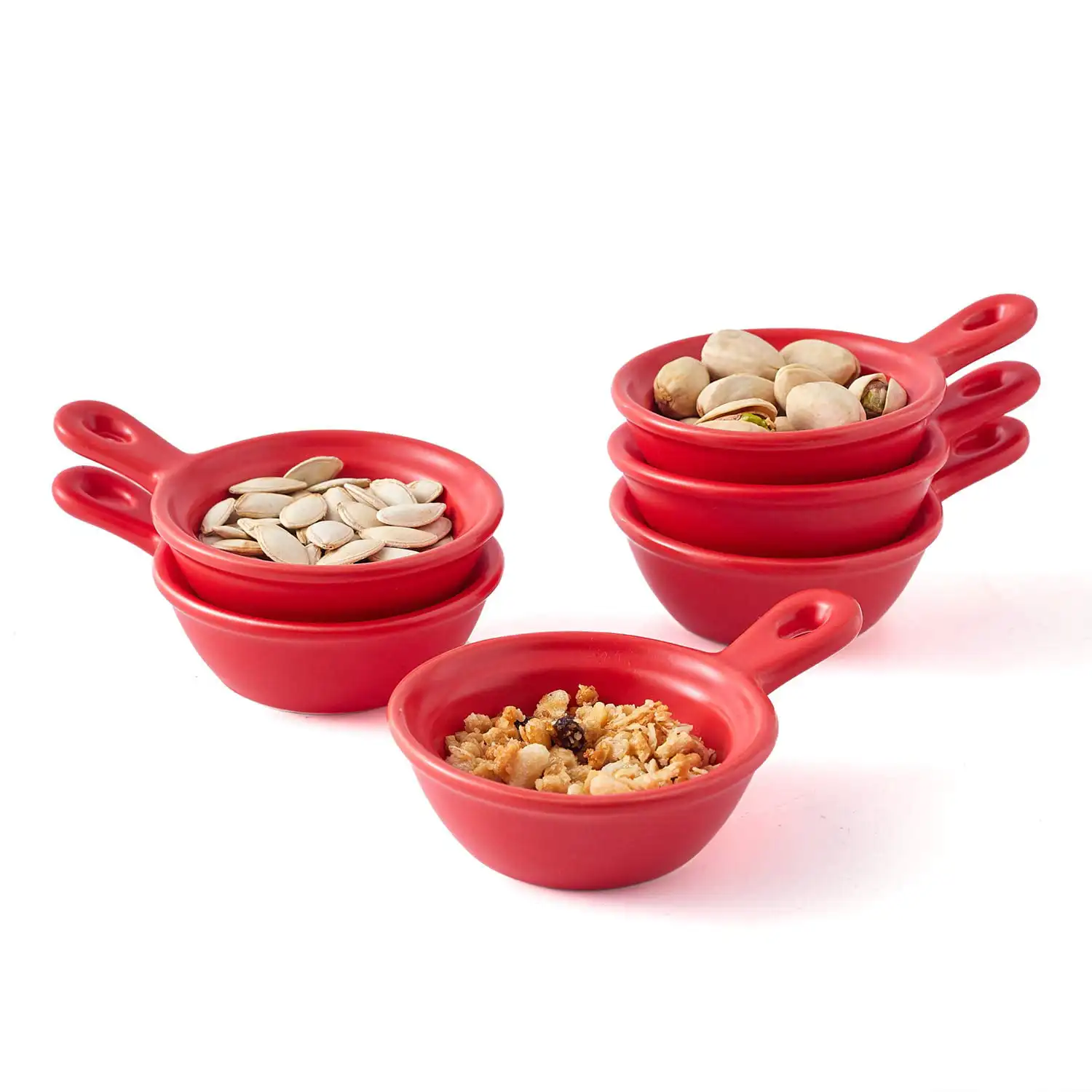 

Set Of 6 Side Dish Porcelain Dip Bowl Set with Handle, for Soy Sauce, Ketchup, Appetizer, BBQ and Dinner, 1.7 ounce, Red