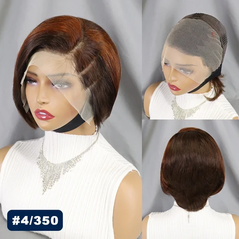 [13x4] короткие прямые парики-фаллоимитаторы Боб из человеческих волос, парики на сетке для женщин, бразильские неповрежденные волосы без клея, цветные Недорогие парики с эффектом омбре